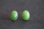 GALET 006 · Willow Green — nephrite jade earrings, front