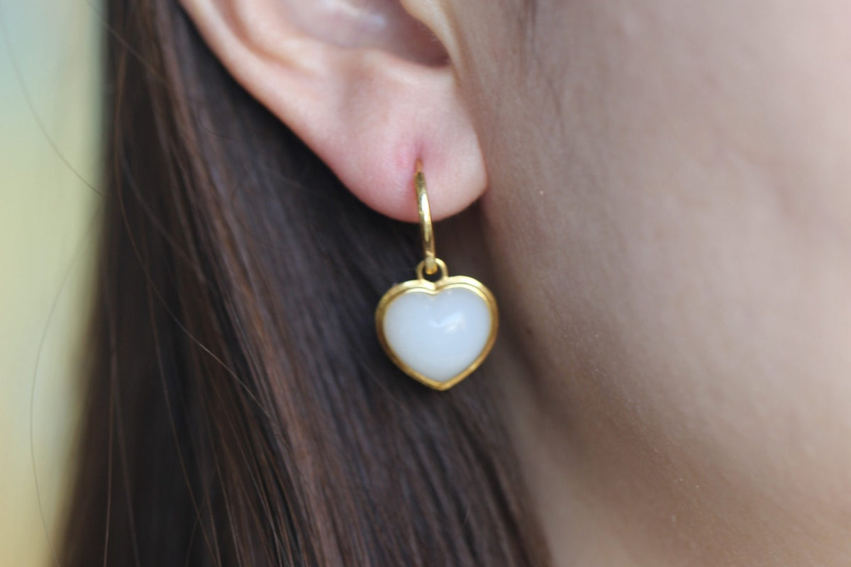 GALET 014 · Suet White — nephrite jade earrings, on the model