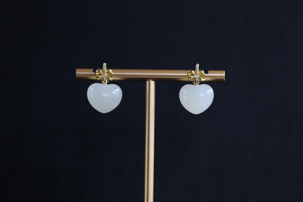 GALET 016 · Lotus Pink — nephrite jade earrings, front