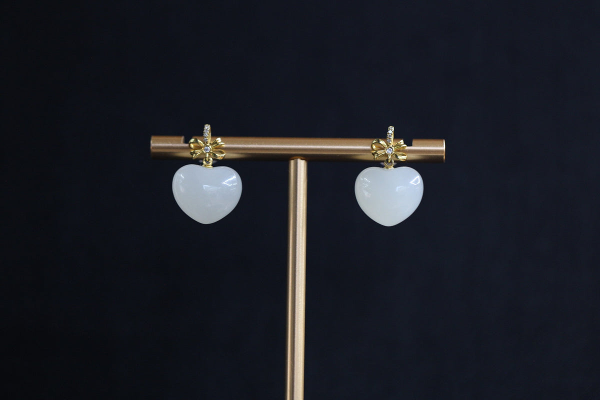 GALET 016 · Lotus Pink — nephrite jade earrings, front