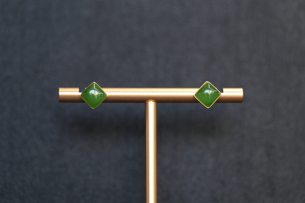 GALET 022 · Spinach Green — nephrite jade earrings, front