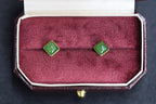 GALET 022 · Spinach Green — nephrite jade earrings, packaging