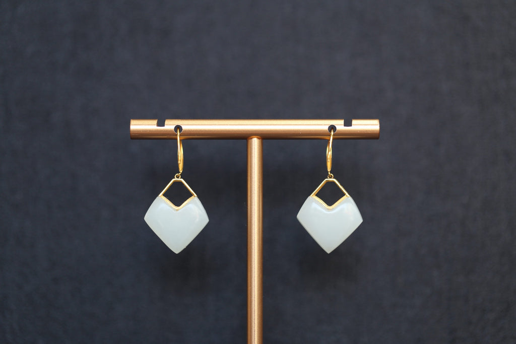 GALET 024 · Suet White — nephrite jade earrings, detail