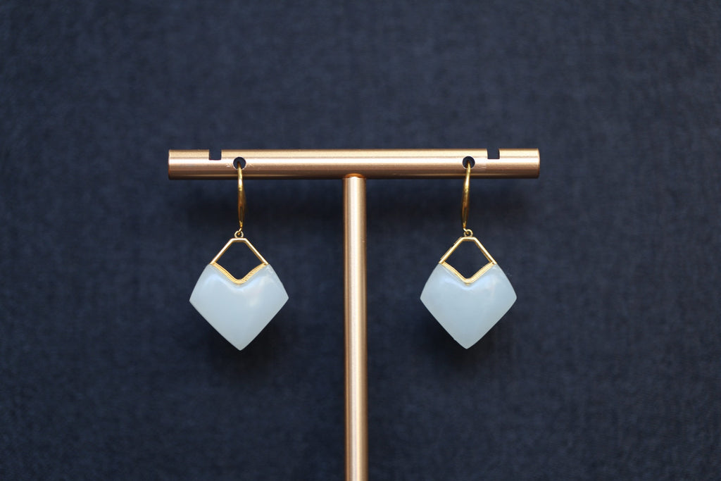 GALET 024 · Suet White — nephrite jade earrings, close view