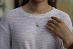 GALET 031 · Willow Green — nephrite jade necklace, on the model, close