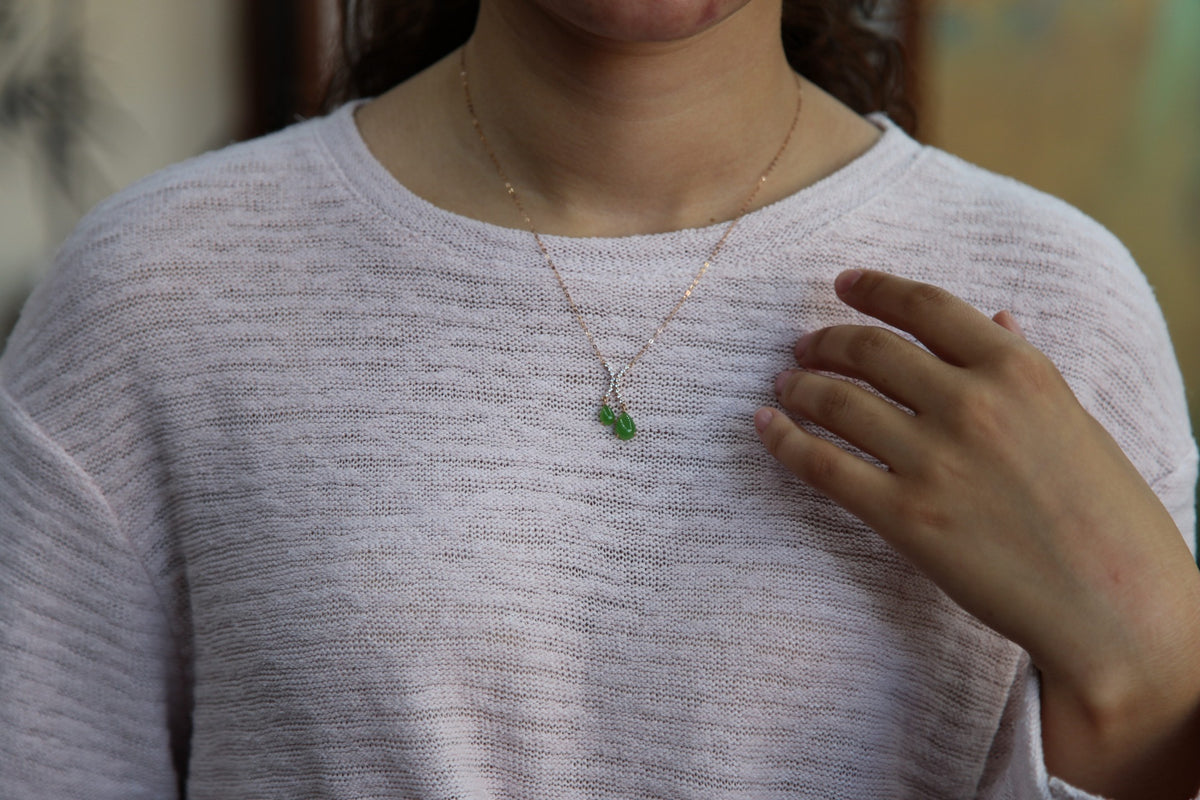 GALET 031 · Willow Green — nephrite jade necklace, on the model, close