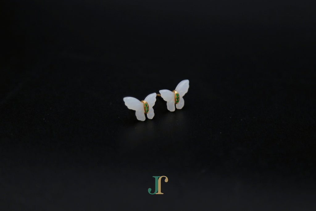 GALET 037 · Suet White — nephrite jade earrings, angled view