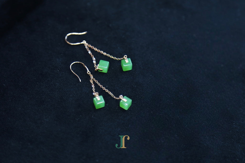 GALET 038 · Willow Green — nephrite jade earrings, laid flat