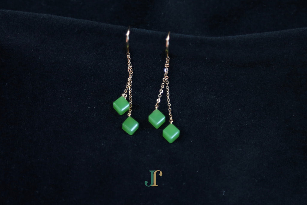 GALET 038 · Willow Green — nephrite jade earrings, hanging view