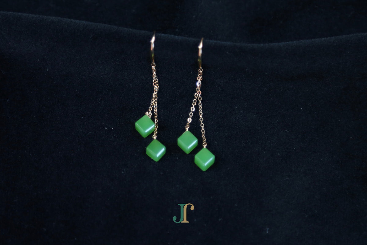 GALET 038 · Willow Green — nephrite jade earrings, hanging view