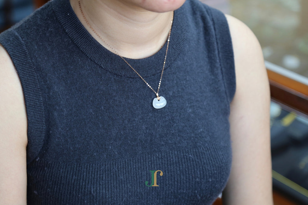 GALET 040 · Suet White — nephrite jade necklace, worn, second view