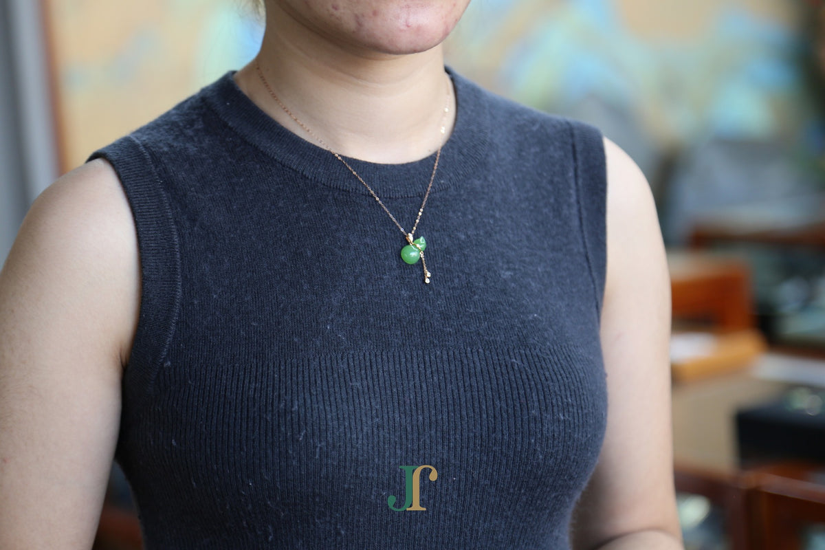 GALET 041 · Willow Green — nephrite jade necklace, worn, second view