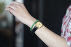 PASTILLE Disc 6×3 · Willow Green 1 — nephrite jade pastille bracelet, on the hand