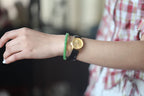 PASTILLE Disc 6×3 · Willow Green 1 — nephrite jade pastille bracelet, on the model