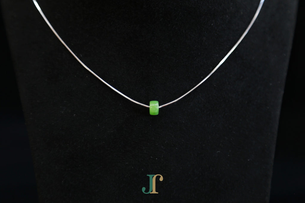 PASTILLE Pure 6×3 · Willow Green — nephrite jade pastille necklace, detail