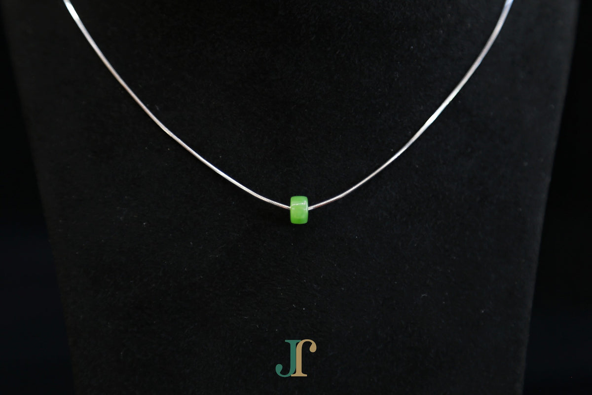 PASTILLE Pure 6×3 · Willow Green — nephrite jade pastille necklace, detail