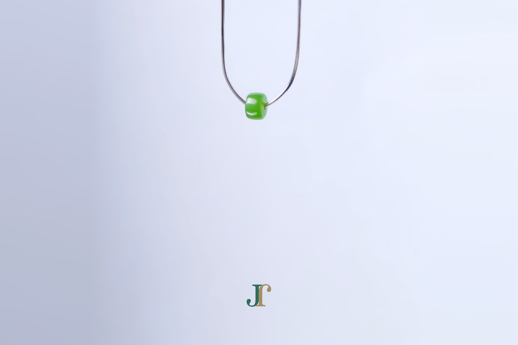 PASTILLE Pure 6×3 · Willow Green — nephrite jade pastille necklace, hanging
