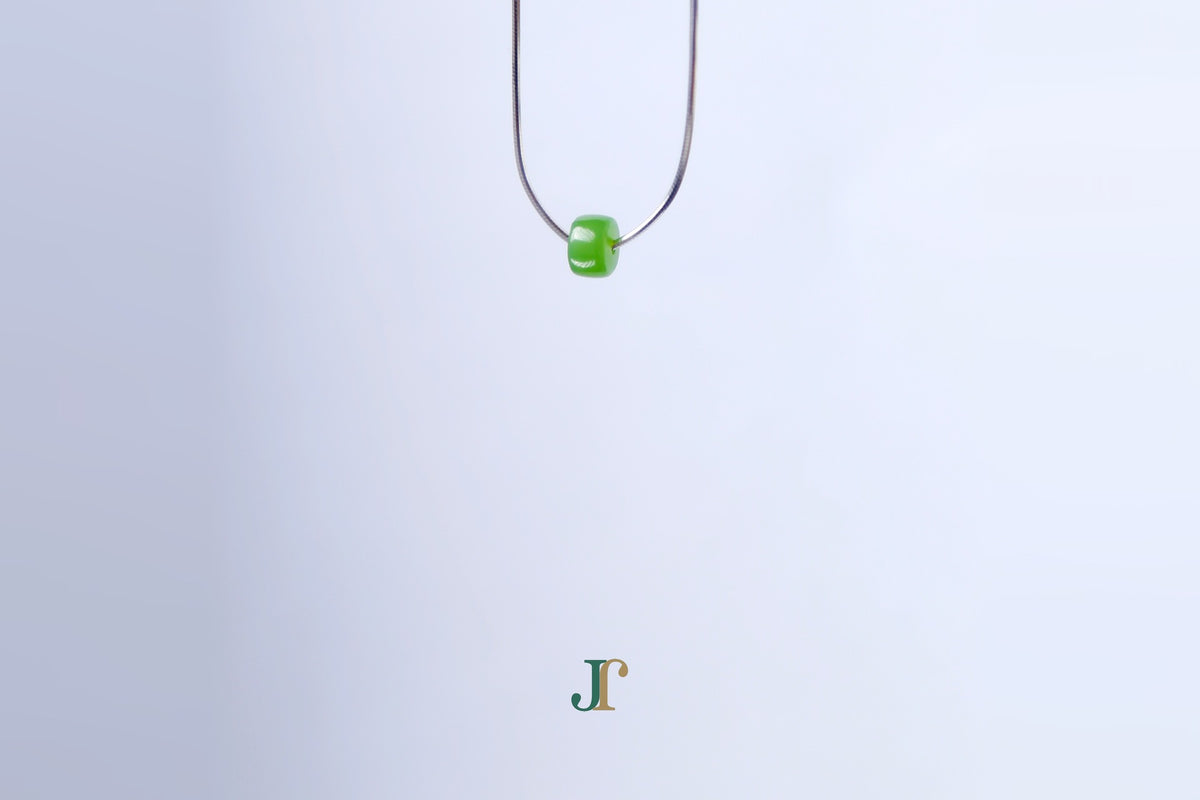 PASTILLE Pure 6×3 · Willow Green — nephrite jade pastille necklace, hanging