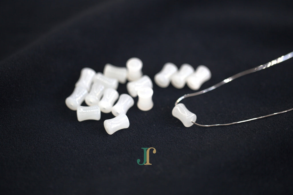 PILLAR Pure 6×12 · Suet White — nephrite jade cylinder necklace, detail
