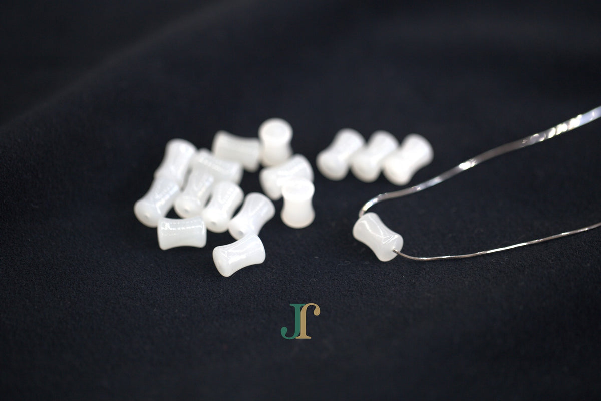 PILLAR Pure 6×12 · Suet White — nephrite jade cylinder necklace, detail