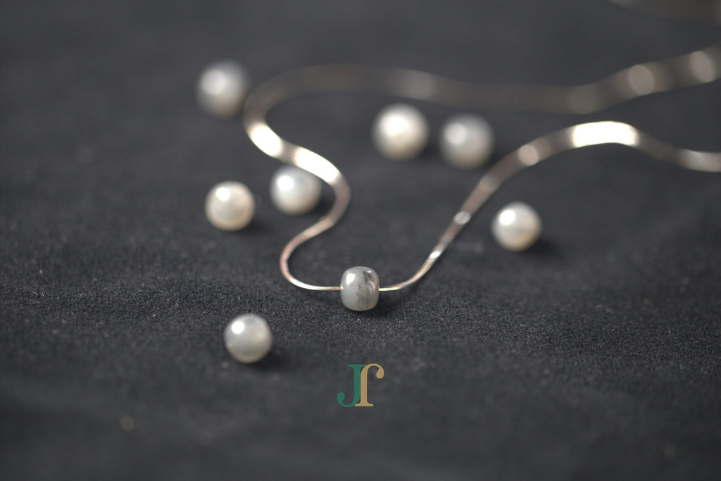 PILLAR Pure 7×6 · Ink Wash — nephrite jade cylinder necklace, on the chain, second view