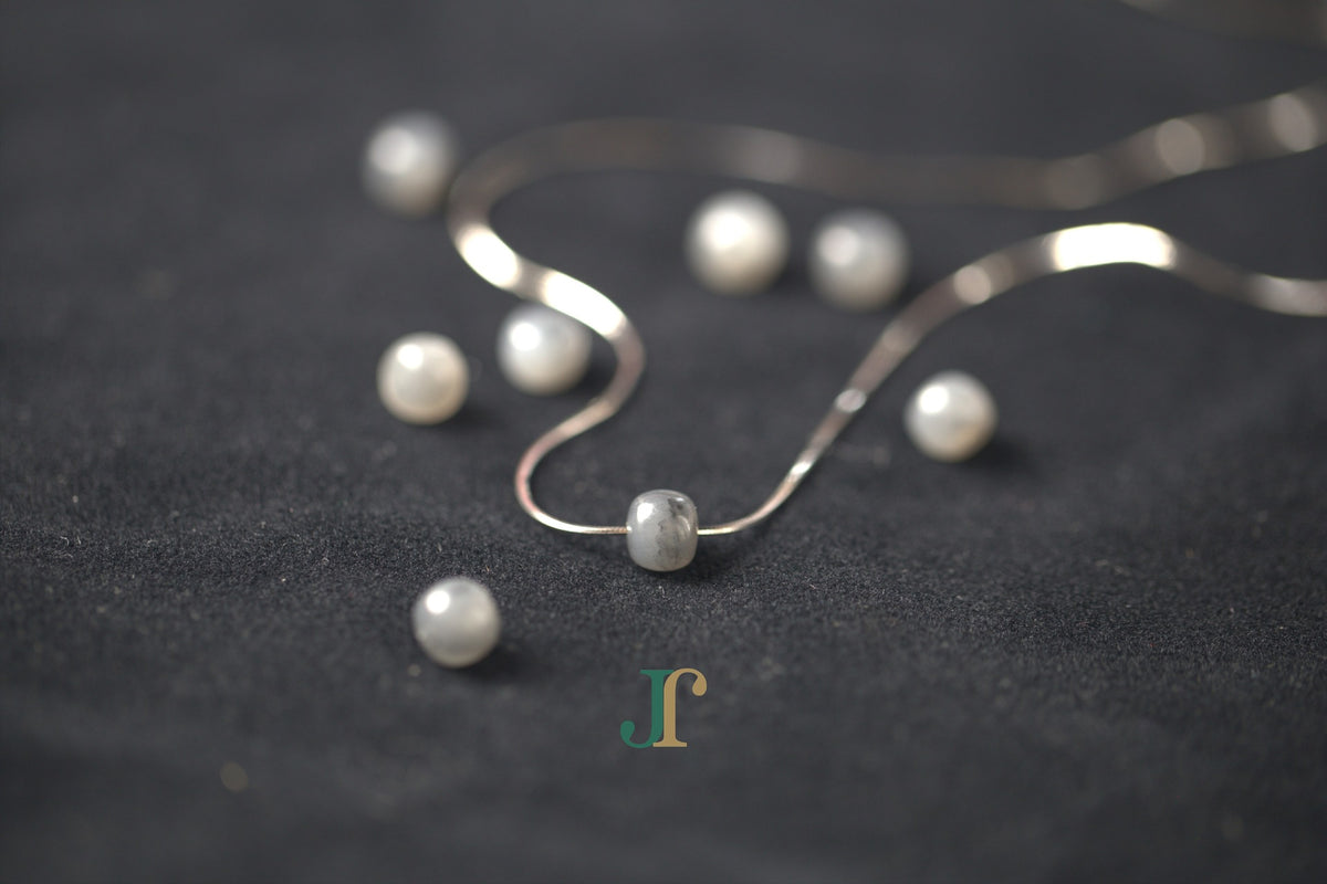 PILLAR Pure 7×6 · Ink Wash — nephrite jade cylinder necklace, on the chain, second view