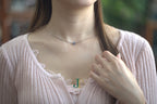PILLAR Pure 7×6 · Ink Wash — nephrite jade cylinder necklace, worn