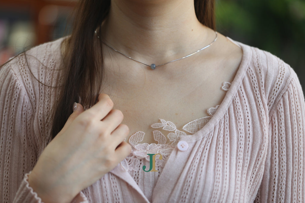 PILLAR Pure 7×6 · Ink Wash — nephrite jade cylinder necklace, worn, second view