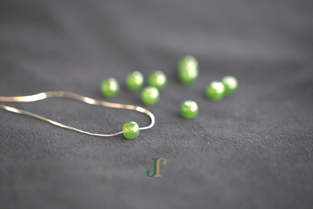 PILLAR Pure 7×6 · Spinach Green — nephrite jade cylinder necklace, on the chain, second view