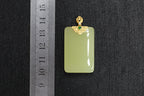 TABULA 008 · Golden Green — nephrite jade pendant, size reference