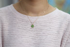 TABULA 015 · Willow Green — nephrite jade necklace, on the model, close