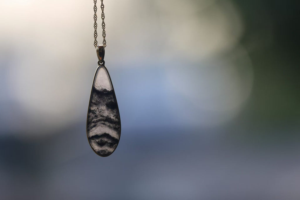 TABULA 016 · Ink Wash — nephrite jade pendant, hanging view